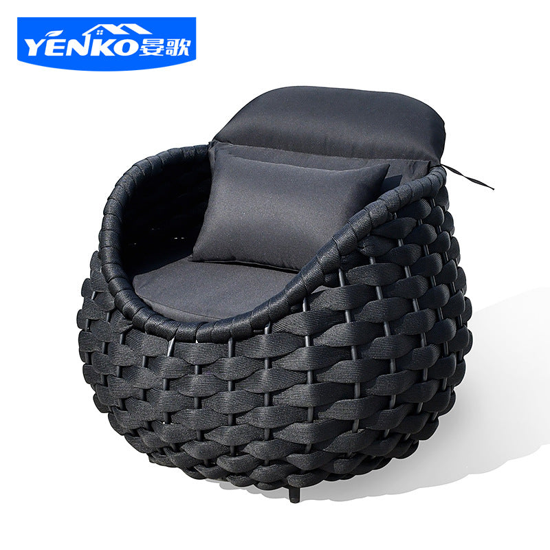 Outdoor Sofa High-End Homestay Villa Courtyard Garden Waterproof Sunproof Rattan Single Rattan Chair Furniture Coffee Table Set