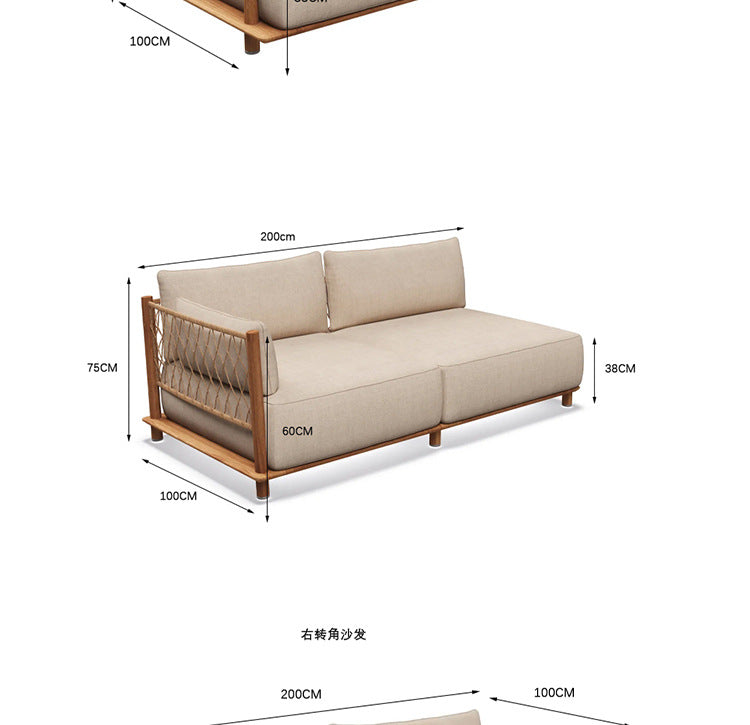 Outdoor Sofa Courtyard Villa Leisure Waterproof Hotel Homestay Outdoor Garden Terrace Solid Wood Rattan Sofa Set