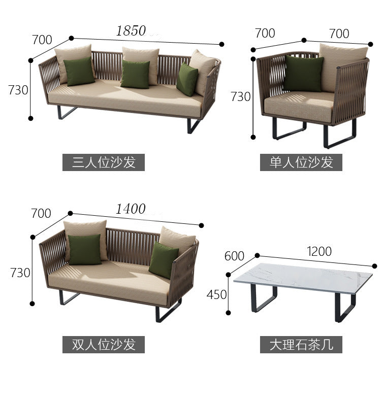 Outdoor Sofa Waterproof Outdoor Restaurant Seat Rattan Sofa Courtyard Terrace Balcony Leisure Double Rattan Woven Sofa Chair