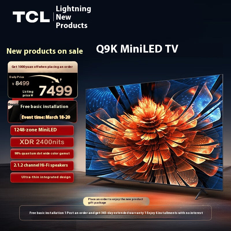 TCL TV 75q9k 75-Inch Mini Led 1248 Partition XDR 2400nits QLED Quantum Dot Ultra-Thin 4K Large Screen LCD Smart Flat Panel TV