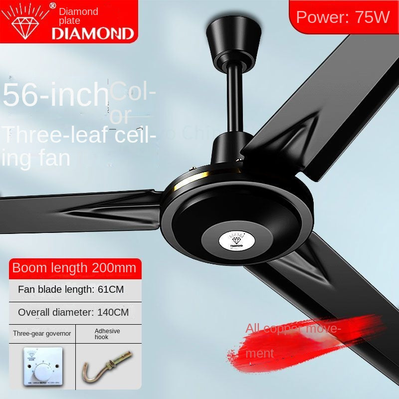 Diamond Ceiling Fan 56inch 3 metal blades alluminium/copper motor