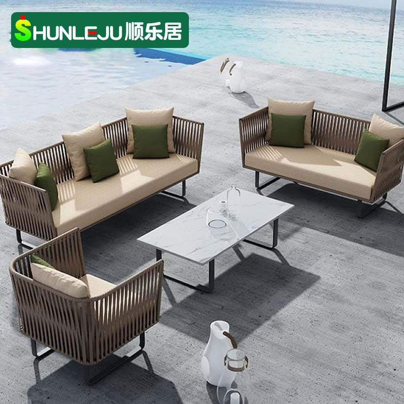 Outdoor Sofa Sunproof Waterproof Leisure Living Room Balcony Outdoor Courtyard Coffee Table Three-Person Rattan Furniture Homestay Rattan Chair
