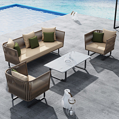 Outdoor Sofa Villa Courtyard Balcony Homestay Hotel Bar Coffee Restaurant Outdoor Waterproof Rattan Chair Set