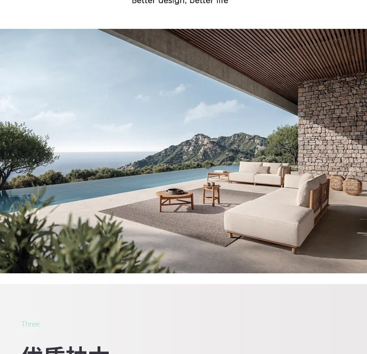 Outdoor Sofa Courtyard Villa Leisure Waterproof Hotel Homestay Outdoor Garden Terrace Solid Wood Rattan Sofa Set