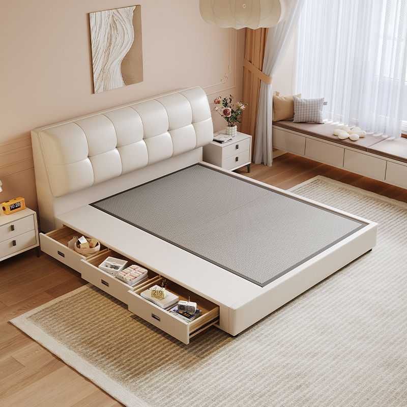 Feimashi Non-Bedside Modern Simple Home Master Bedroom Bed 1.5*2 M Double Marriage Bed Soft Bag Three-Drawer Bed