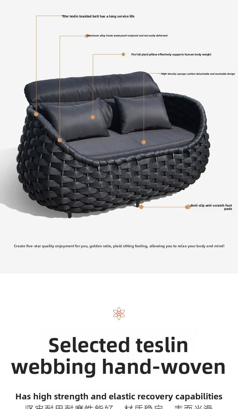 Outdoor Sofa High-End Homestay Villa Courtyard Garden Waterproof Sunproof Rattan Single Rattan Chair Furniture Coffee Table Set