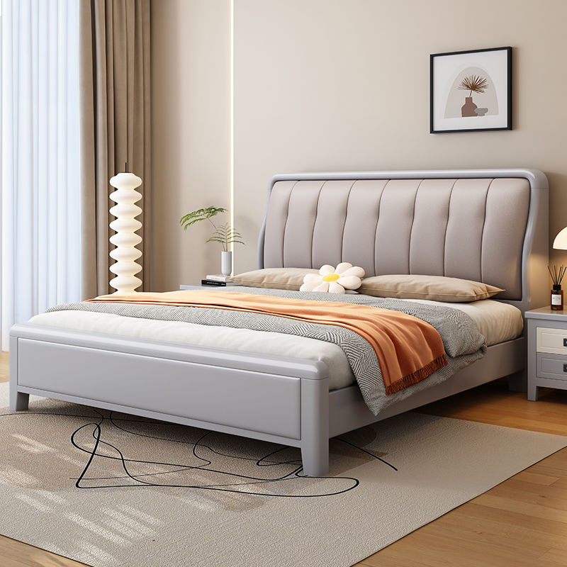 Solid Wood Bed Master Bedroom 1.8 M Double Bed Simple Modern Bedside Soft Bag 1.5 M Economical Nordic Style Storage Bed