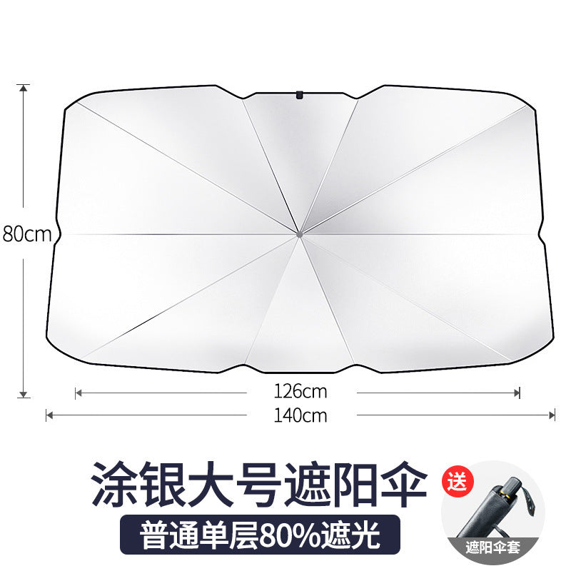 Car Titanium Silver Cloth Sunshade Umbrella Heat Insulation Sunshade Windshield Folding Telescopic Sunshade Umbrella for Car