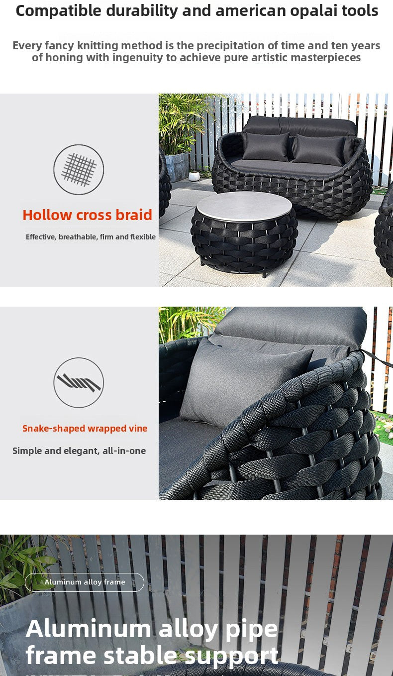 Outdoor Sofa High-End Homestay Villa Courtyard Garden Waterproof Sunproof Rattan Single Rattan Chair Furniture Coffee Table Set