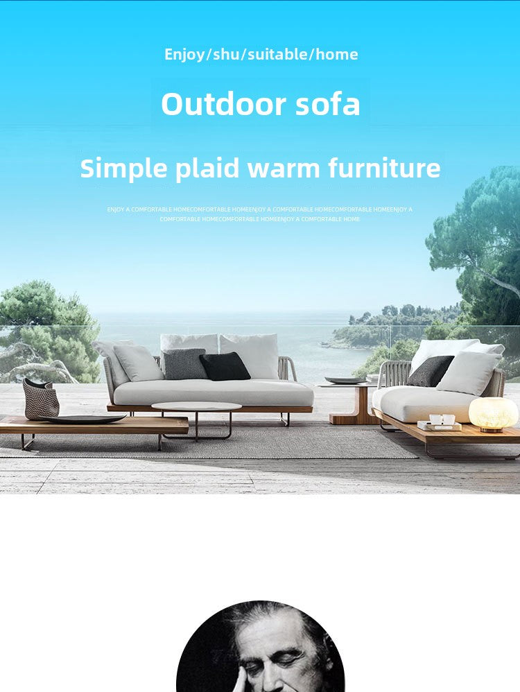 Outdoor Sofa Courtyard Sunscreen and Waterproof Rattan Chair Outdoor Terrace Garden Rattan Teak Furniture Balcony Leisure Combination