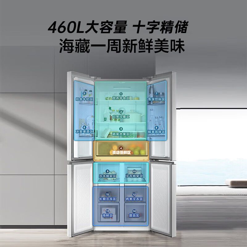 Duck 438/460 Four-Door Cross Air-Cooled Uniform Cooling Ultra-Thin First-Class Variable Frequency Household Large Capacity Multi-Door Refrigerator