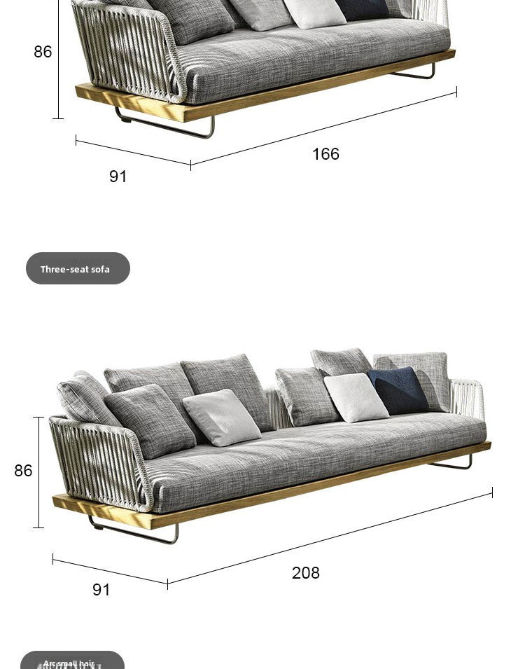 Outdoor Sofa Courtyard Sunscreen and Waterproof Rattan Chair Outdoor Terrace Garden Rattan Teak Furniture Balcony Leisure Combination