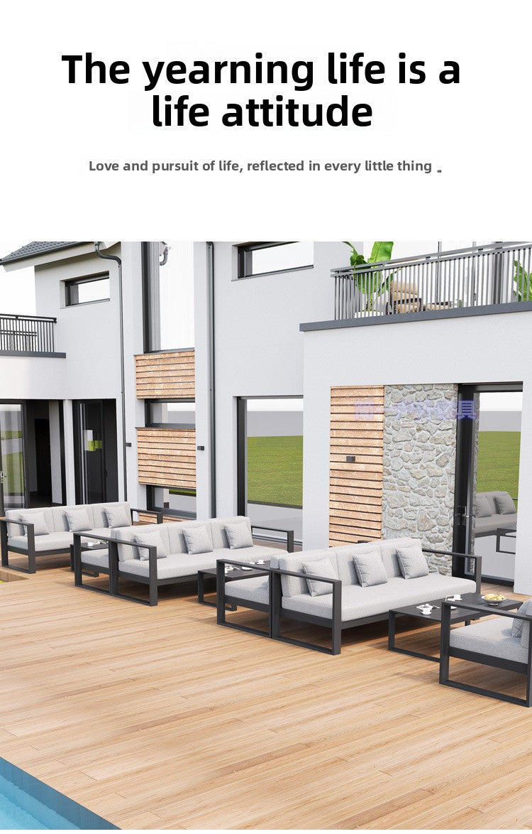 Outdoor Aluminum Alloy Sofa Courtyard Villa Coffee Table Set Waterproof Anti-Slip B&B Hotel Cross-Border Export Furniture