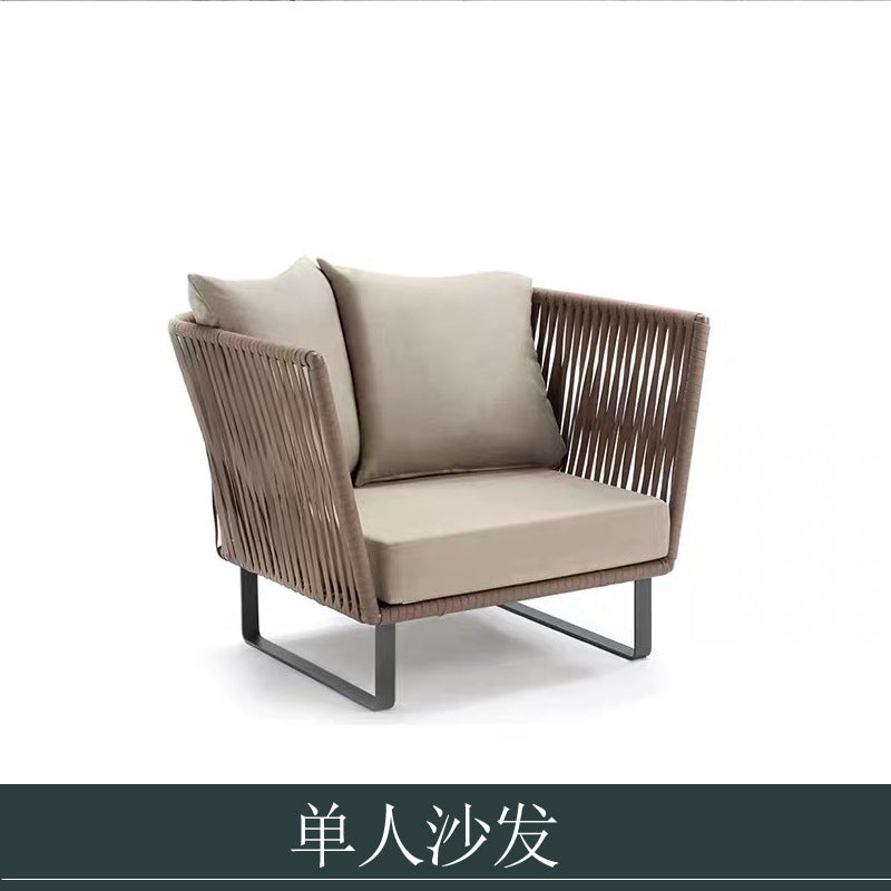 Outdoor Sofa Sunproof Waterproof Leisure Living Room Balcony Outdoor Courtyard Coffee Table Three-Person Rattan Furniture Homestay Rattan Chair