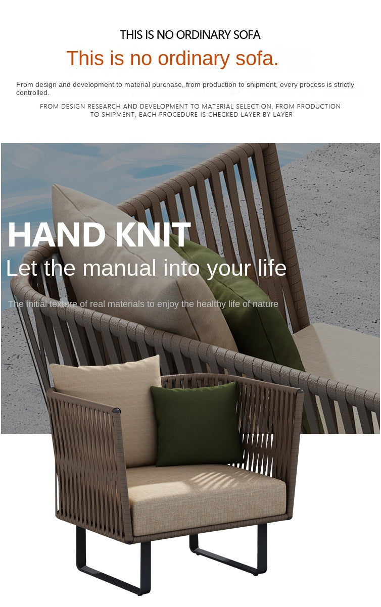 Outdoor Sofa Waterproof Outdoor Restaurant Seat Rattan Sofa Courtyard Terrace Balcony Leisure Double Rattan Woven Sofa Chair