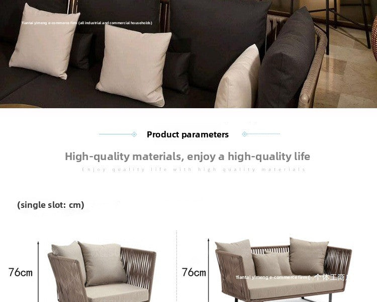 Outdoor Sofa Sunproof Waterproof Leisure Living Room Balcony Outdoor Courtyard Coffee Table Three-Person Rattan Furniture Homestay Rattan Chair