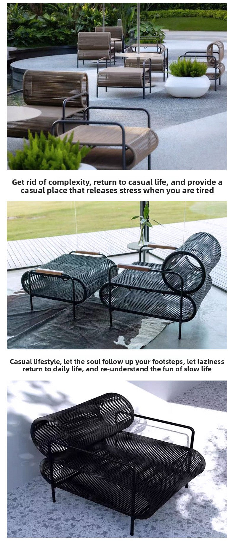Outdoor Sofa and Coffee Table Set Waterproof Sunproof for Open Air B&B Garden Courtyard Villa Balcony Leisure Rattan Sofa
