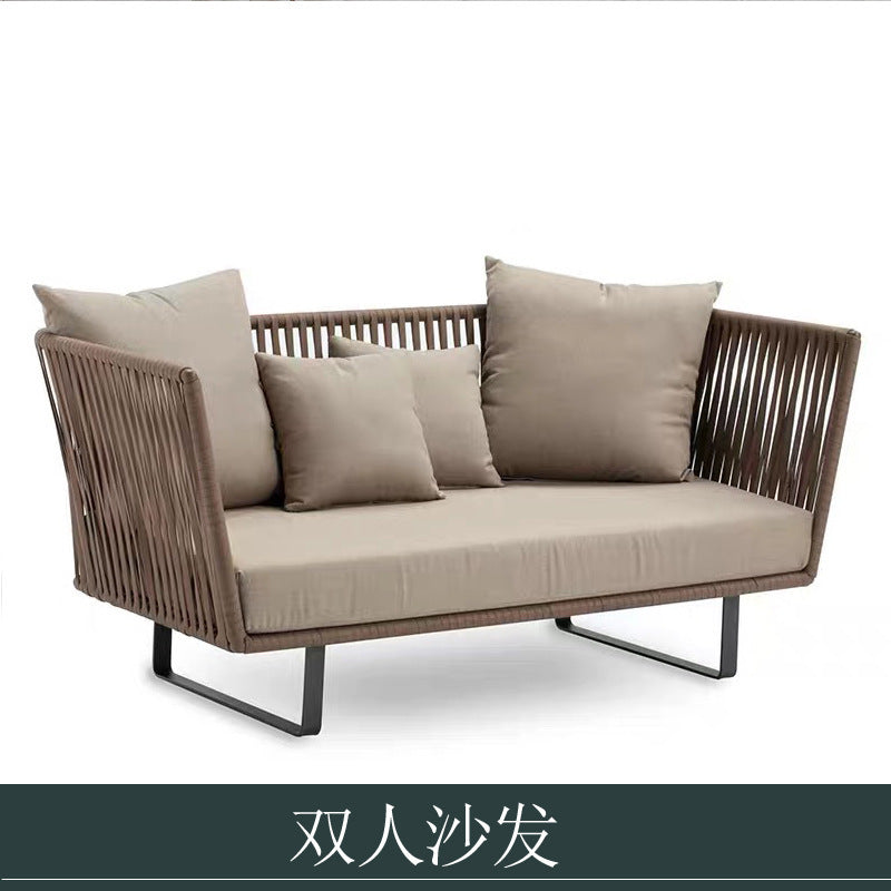 Outdoor Sofa Sunproof Waterproof Leisure Living Room Balcony Outdoor Courtyard Coffee Table Three-Person Rattan Furniture Homestay Rattan Chair