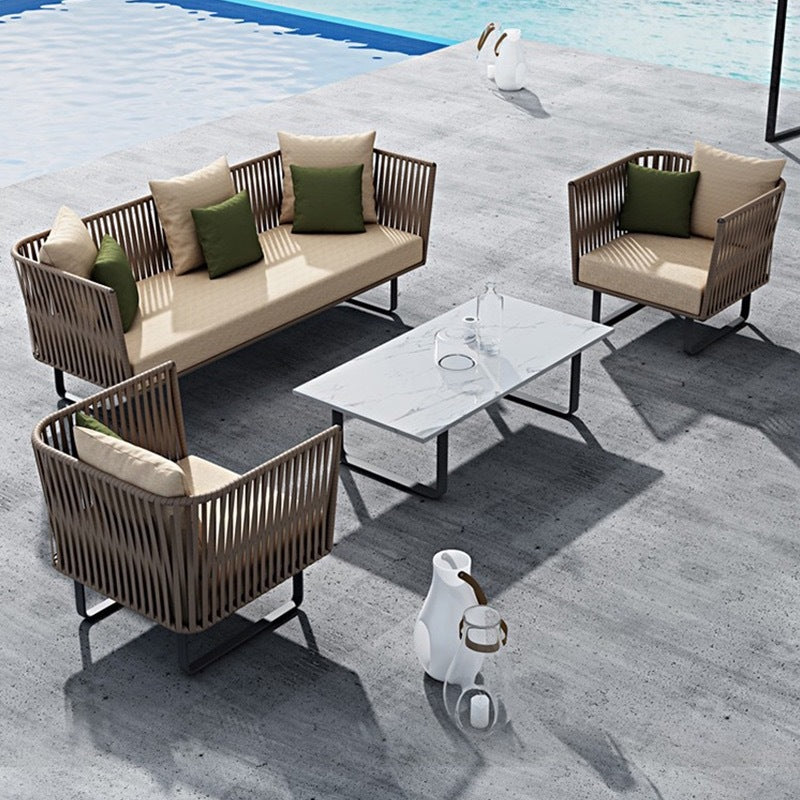 Outdoor Sofa Sunproof Waterproof Leisure Living Room Balcony Outdoor Courtyard Coffee Table Three-Person Rattan Furniture Homestay Rattan Chair