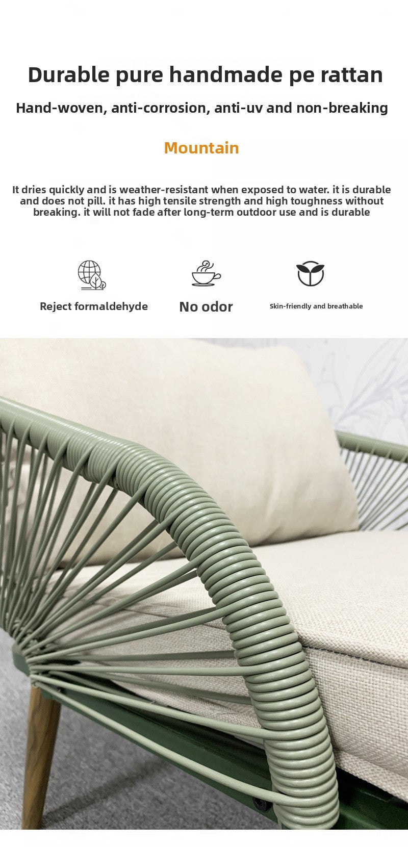PE Imitation Rattan Sofa Coffee Table and Chair Set Waterproof Sunproof Insectproof Villa Courtyard Balcony Outdoor Leisure Sofa