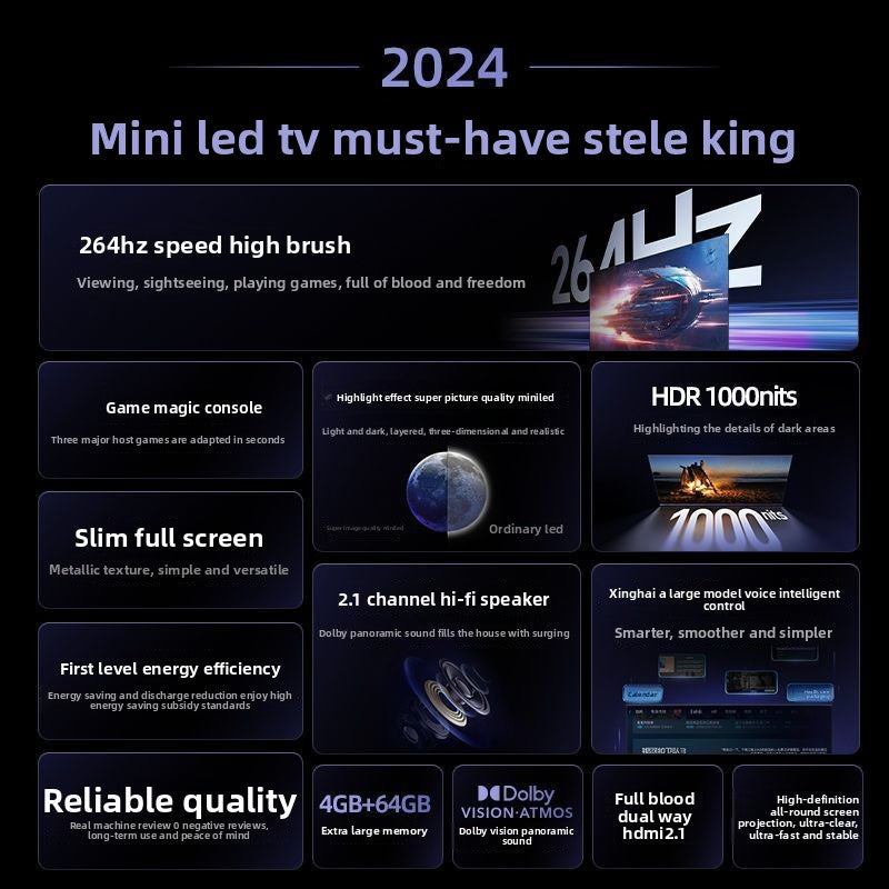 [Aurora Series] Hisense 65-Inch Miniled TV 264Hz High Brush Tablet 4K HD Intelligent Voice