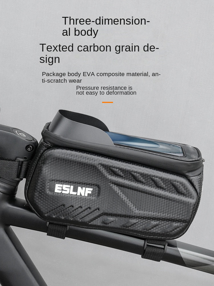 Eslnf Mountain Bicycle Bag Waterproof Hard Shell Upper Tube Bag TPU Touch Screen Road Bike Front Beam Bag Carbon Pattern Cycling Bag