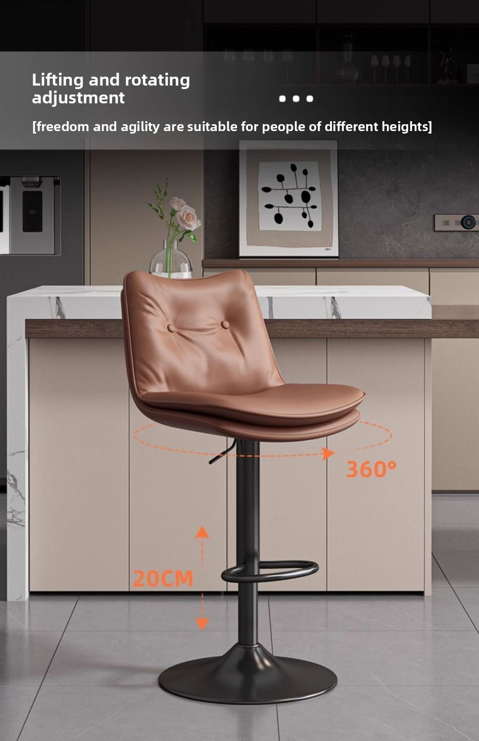 Kerun Bar Stool Home Use High Stool Rotating Adjustable Backrest Chair Commercial Bar Chair Premium Cashier Front Desk Bar Stool