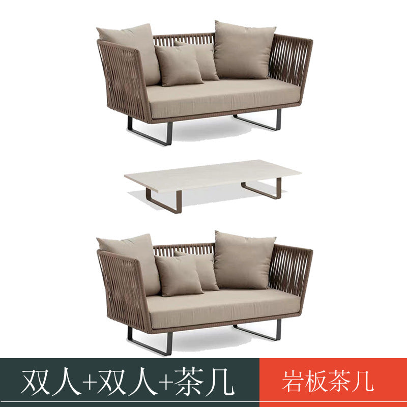Outdoor Sofa Sunproof Waterproof Leisure Living Room Balcony Outdoor Courtyard Coffee Table Three-Person Rattan Furniture Homestay Rattan Chair