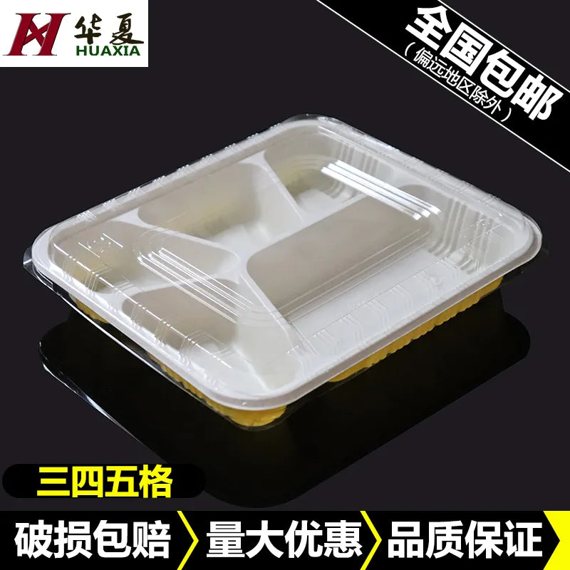 100pcs Disposable lunch box bento box fast food lunch box packing box with cover rectangular divided grid 2 3 4 5