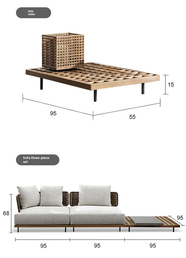 Outdoor Rattan Sofa Courtyard Nordic Solid Wood Garden Balcony Leisure Art Rattan Chair Combination Outdoor Rattan Furniture