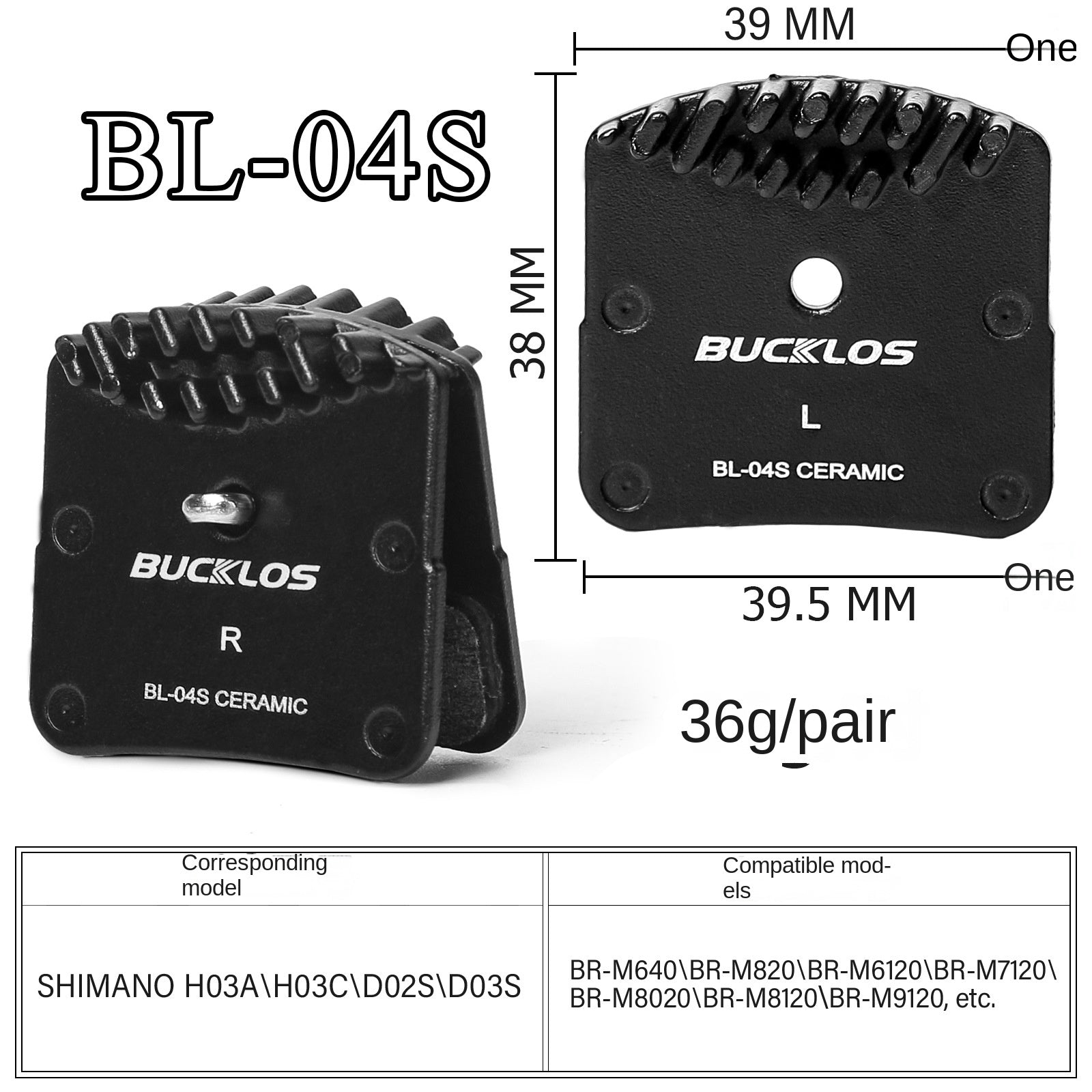 BUCKLOS Mountain Bike Brake Pads Ceramic Cooling Disc Brake Pads N03A/N04C/L05A/J04C