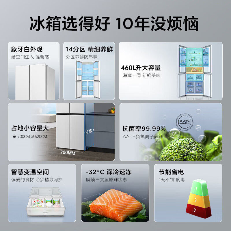 Duck 438/460 Four-Door Cross Air-Cooled Uniform Cooling Ultra-Thin First-Class Variable Frequency Household Large Capacity Multi-Door Refrigerator