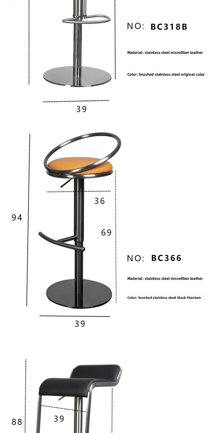 Bar Stool with Adjustable Height and Swivel Function, Backrest Bar Stool for Front Desk, Luxury Home Use Chair, Iron Art Stainless Steel High Stool