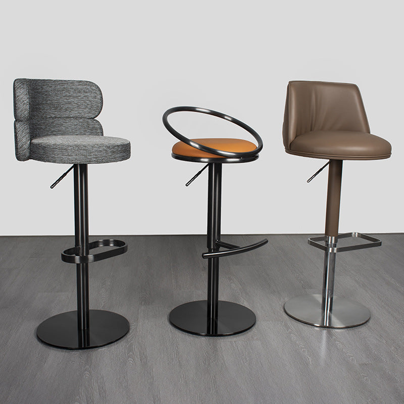 Bar Stool with Adjustable Height and Swivel Function, Backrest Bar Stool for Front Desk, Luxury Home Use Chair, Iron Art Stainless Steel High Stool