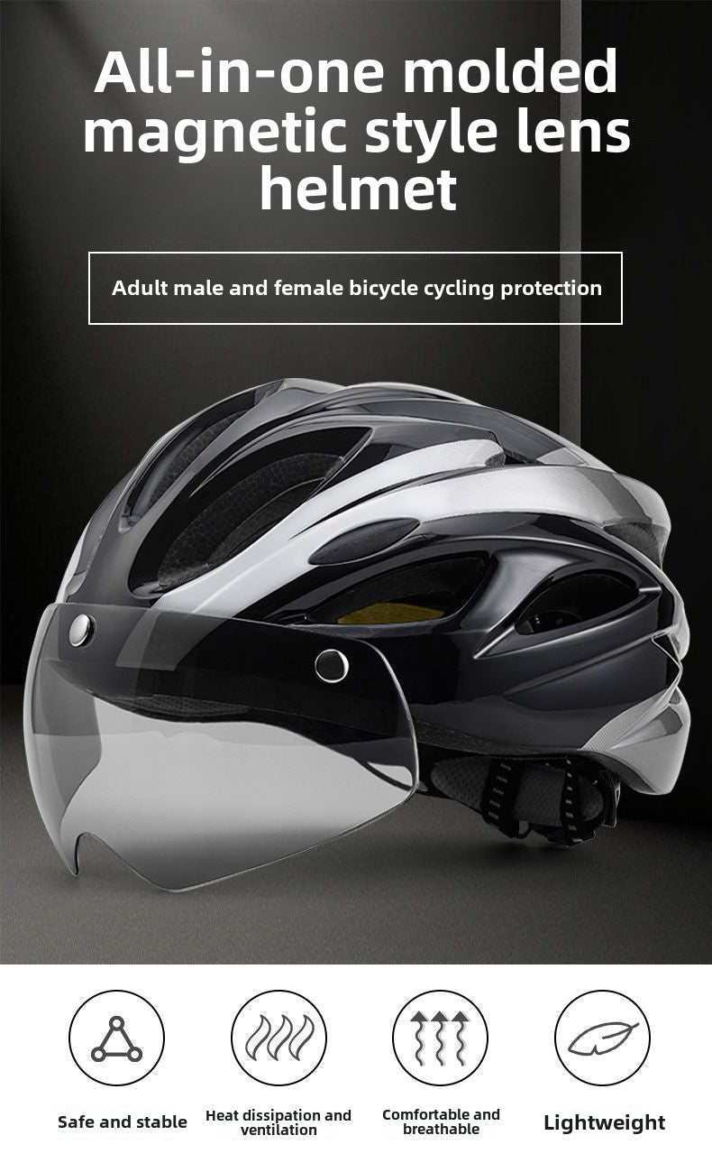 Ce Riding Helmet Magnetic Suction Goggles Men's and Women's Summer Road Safety Hat with Brim Integrated Molding Breathable Handsome