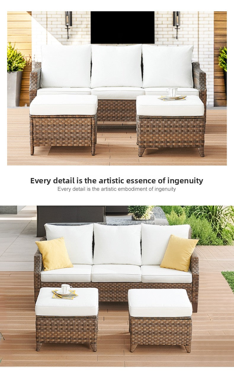 Cross-Border Outdoor Rattan Sofa Set Courtyard Combination Sunproof Waterproof Three-Person Rattan Chair Outdoor Furniture Garden Sofa