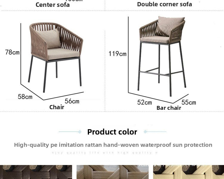 Outdoor Sofa Sunproof Waterproof Leisure Living Room Balcony Outdoor Courtyard Coffee Table Three-Person Rattan Furniture Homestay Rattan Chair