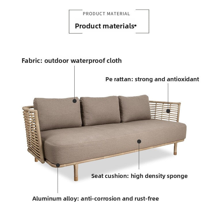 Outdoor Rattan Sofa Courtyard Leisure Outdoor Balcony Rattan Chair Sunproof Waterproof Homestay Sunroom Combination Furniture