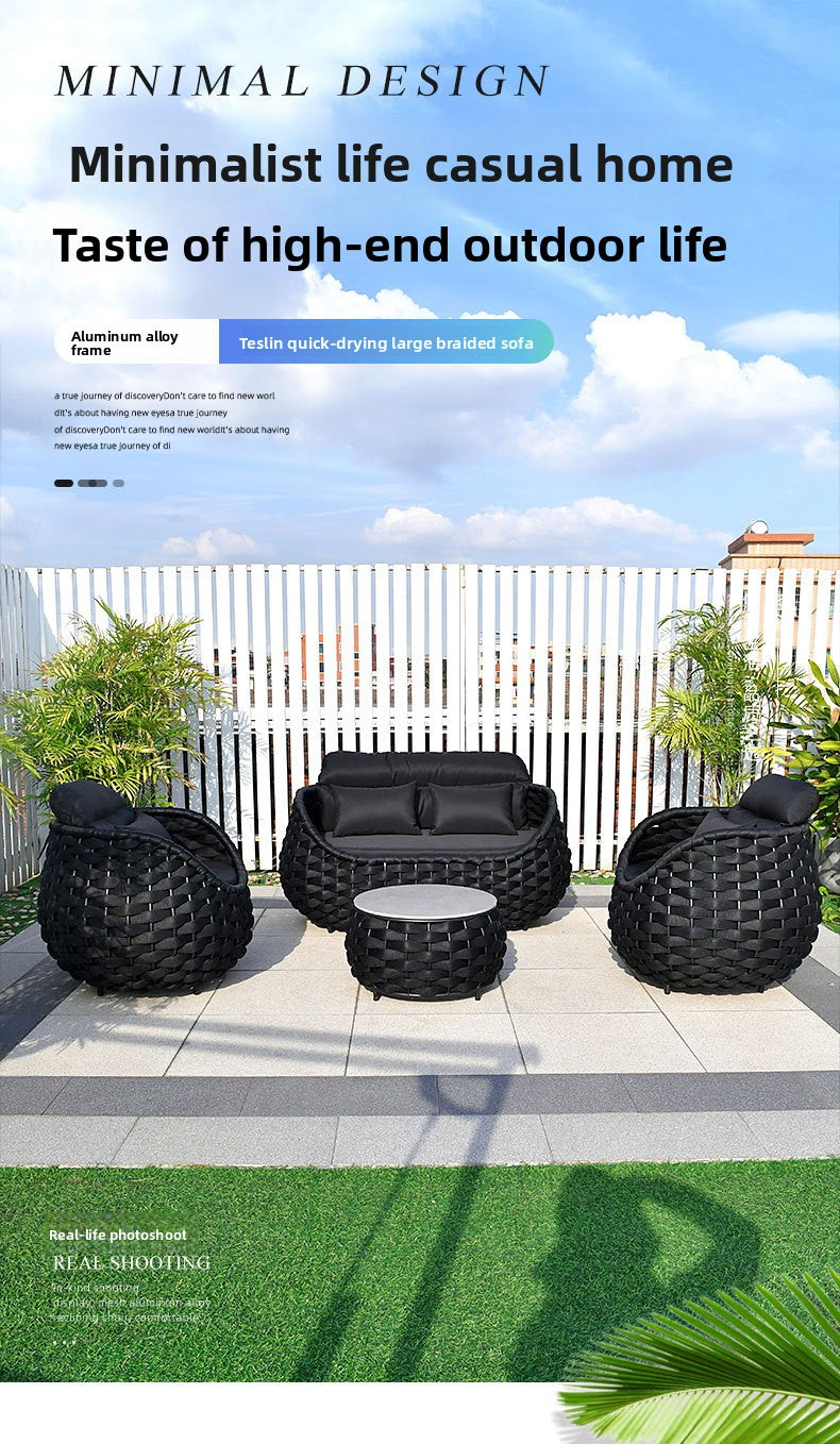 Outdoor Sofa High-End Homestay Villa Courtyard Garden Waterproof Sunproof Rattan Single Rattan Chair Furniture Coffee Table Set