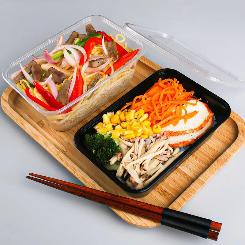 Disposable rectangular lunch box transparent tape cover thickened plastic take away fast food lunch box bento bowl