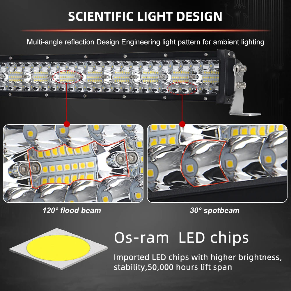 New 12D Tri Row Curved Led Offroad Light Bar, 32" 42" 50" 52" 22 inch 42 Pulgadas Barra Led Curvada