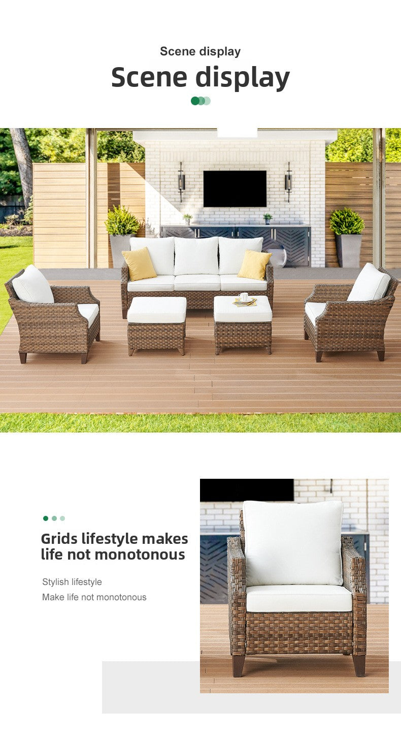 Cross-Border Outdoor Rattan Sofa Set Courtyard Combination Sunproof Waterproof Three-Person Rattan Chair Outdoor Furniture Garden Sofa