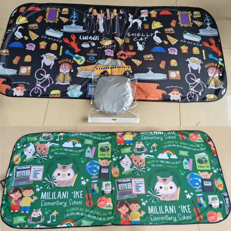 Universal Heat Insulation Sunshade Silver Coated Cloth Car Double Circle Sun Visor Customizable LOGO Car Sun Protection Sunshade