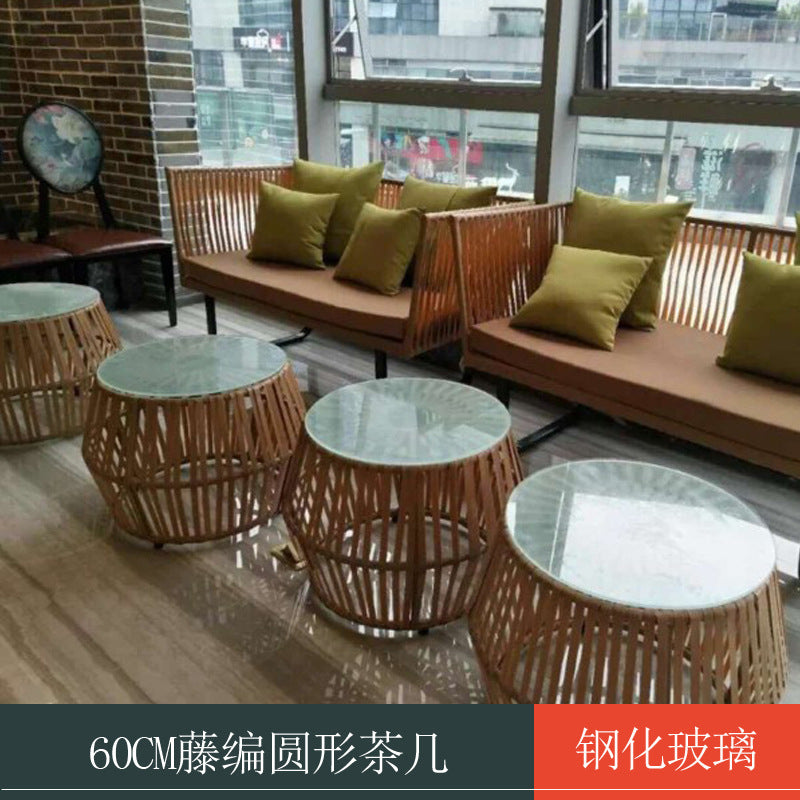 Outdoor Sofa Sunproof Waterproof Leisure Living Room Balcony Outdoor Courtyard Coffee Table Three-Person Rattan Furniture Homestay Rattan Chair