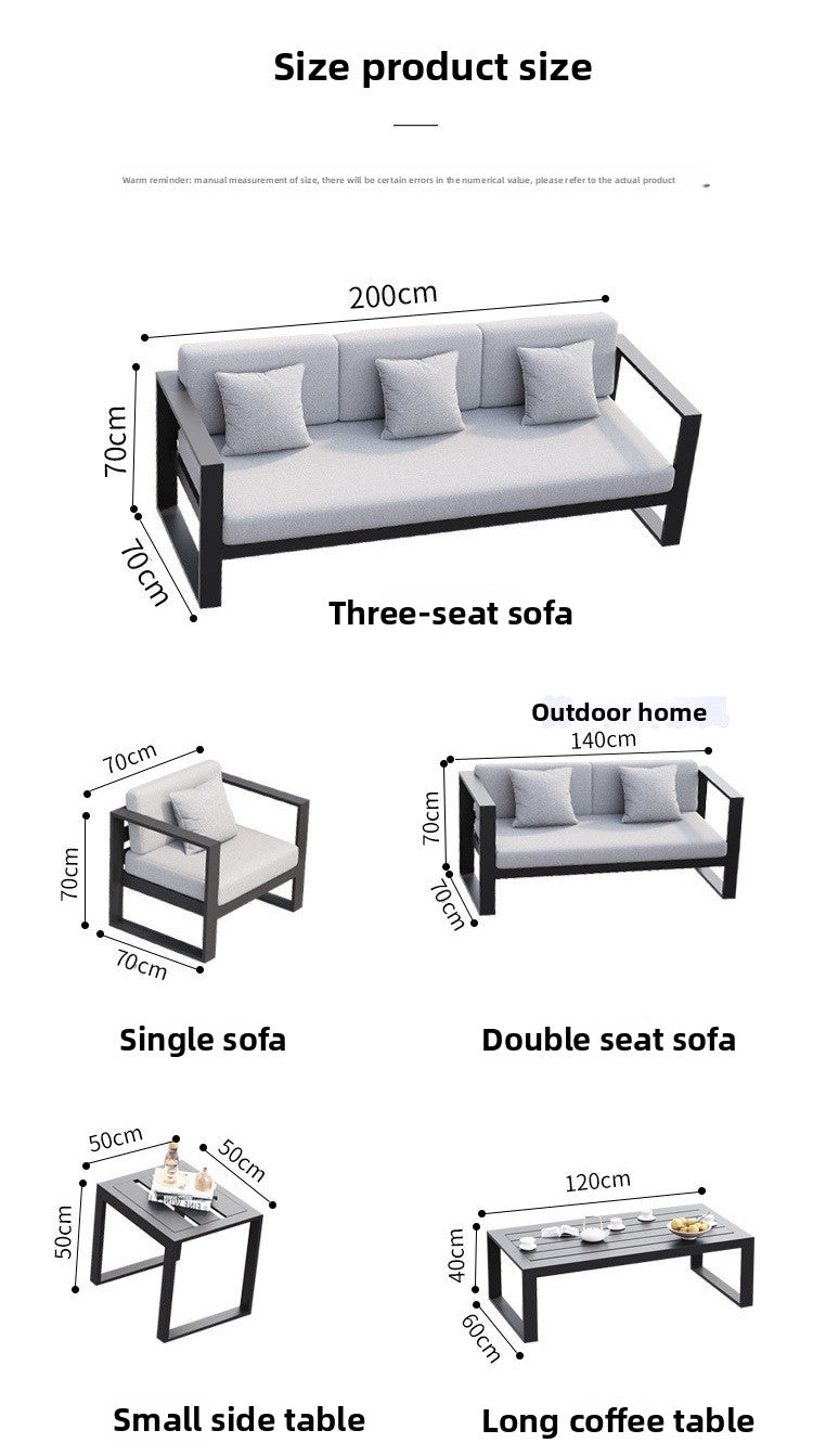 Outdoor Aluminum Alloy Sofa Courtyard Villa Coffee Table Set Waterproof Anti-Slip B&B Hotel Cross-Border Export Furniture