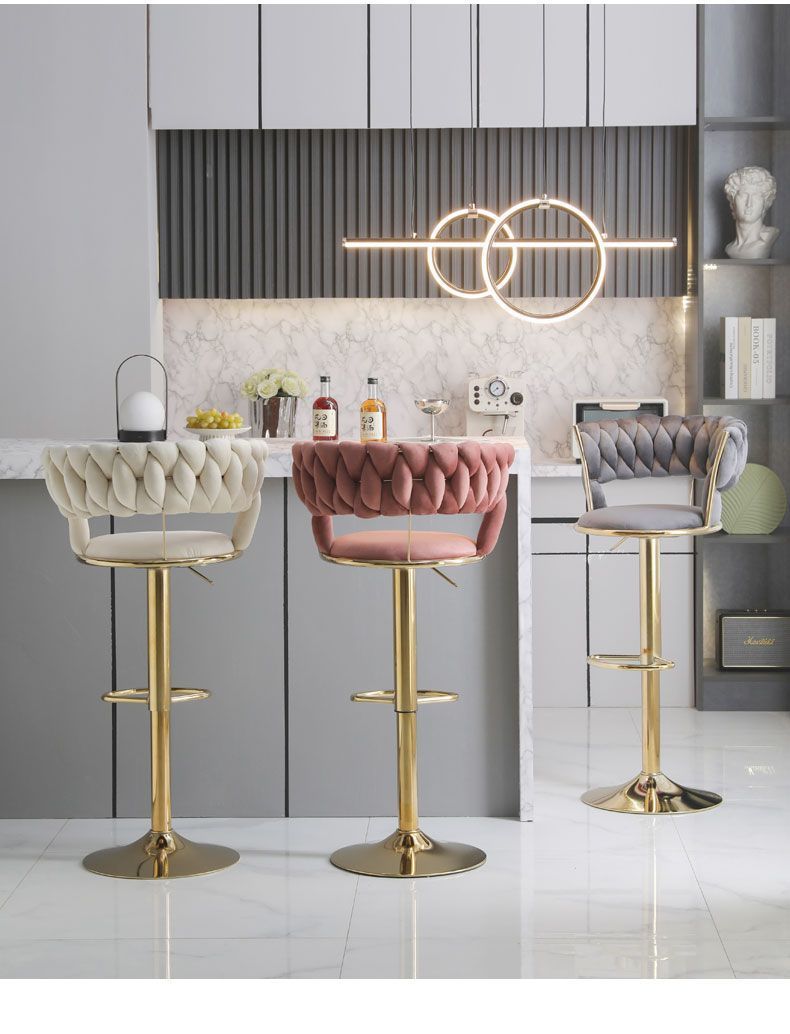 Light Luxury Bar Stool Adjustable Rotating Home Use Backrest High Stool Simple Creative Bar Chair Internet Celebrity Woven Chair