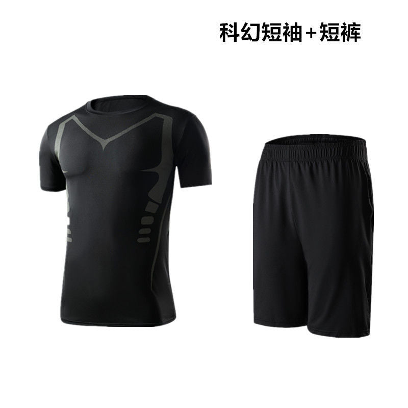 Fitness Suit Men's High Elastic Workout Clothes Basketball Running Sports Bodysuit Quick-Drying Clothes Training Clothes Gym