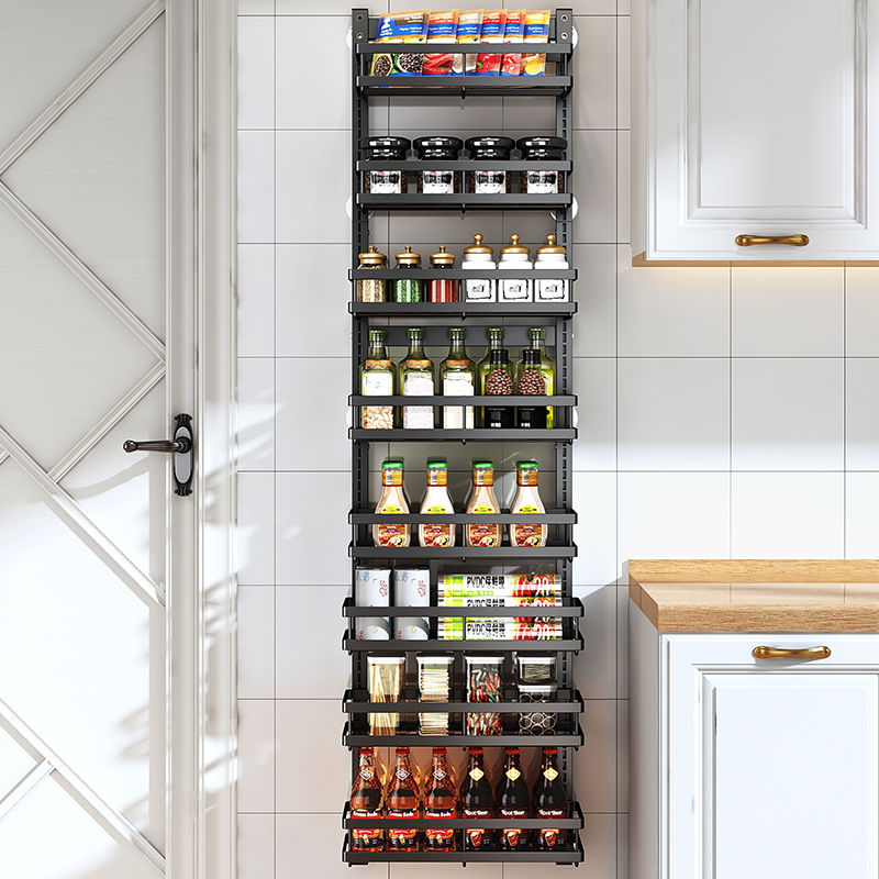 Kitchen Seasoning Wall-Mounted behind the Door Rack-Storey Adjustable Storage Rack Living Room Wall-Mounted Punch-Free Snack Storage Rack