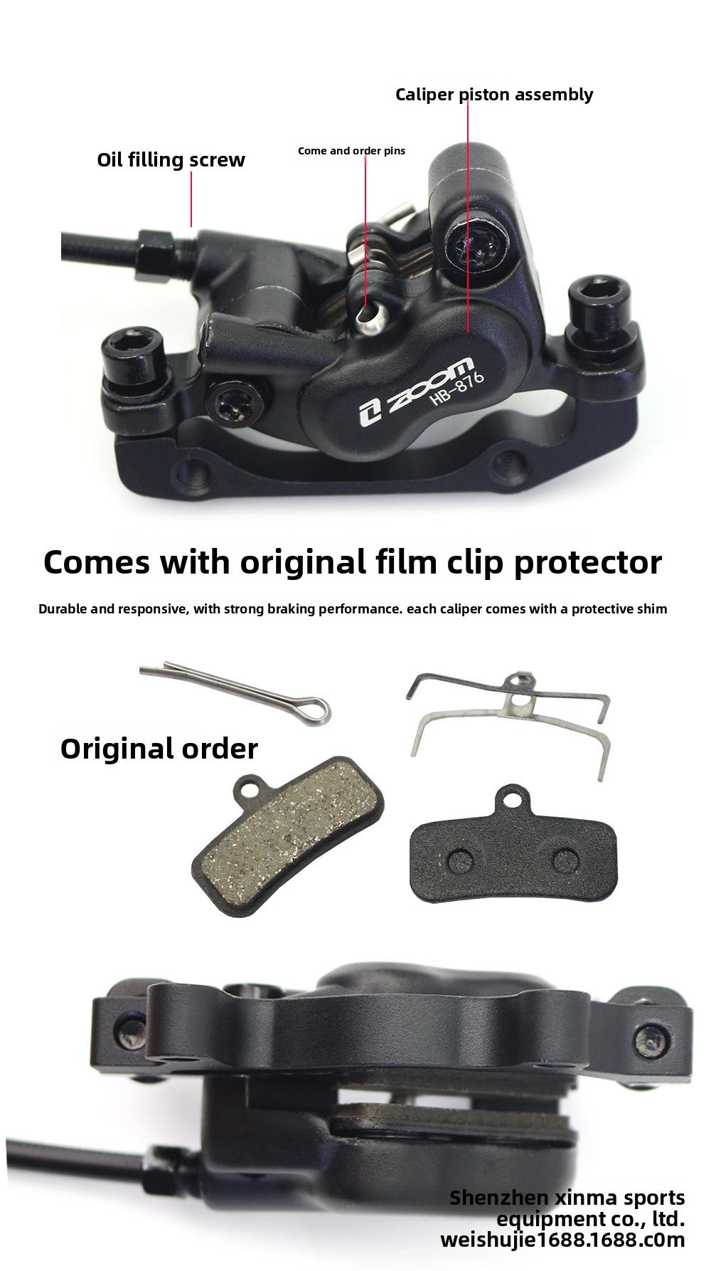 ZOOMHB876 Four-Piston Oil Brake Mountain Bike Front and Rear Oil Disc Brake Pads Disc Bilateral Brake Hydraulic Brake