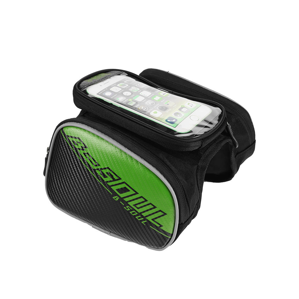 New B- soul Mountain Bike Leather Front Beam Bag Car Tube Bag Waterproof Mobile Phone Touch Screen Bag Cycling Fixture
